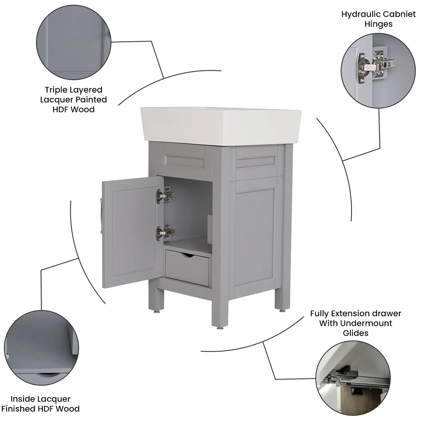 18 Inch Gray Selena Bathroom Vanity with Countertop