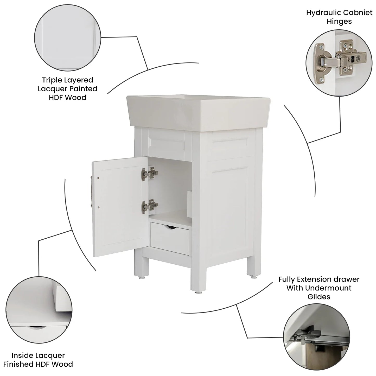 18 Inch White Selena Bathroom Vanity with Countertop