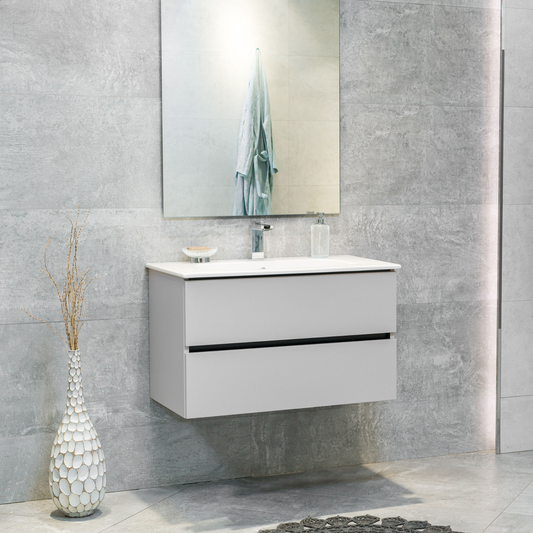 32 Inch Matte Cashmere Veneto Floating Bathroom Vanity with Countertop