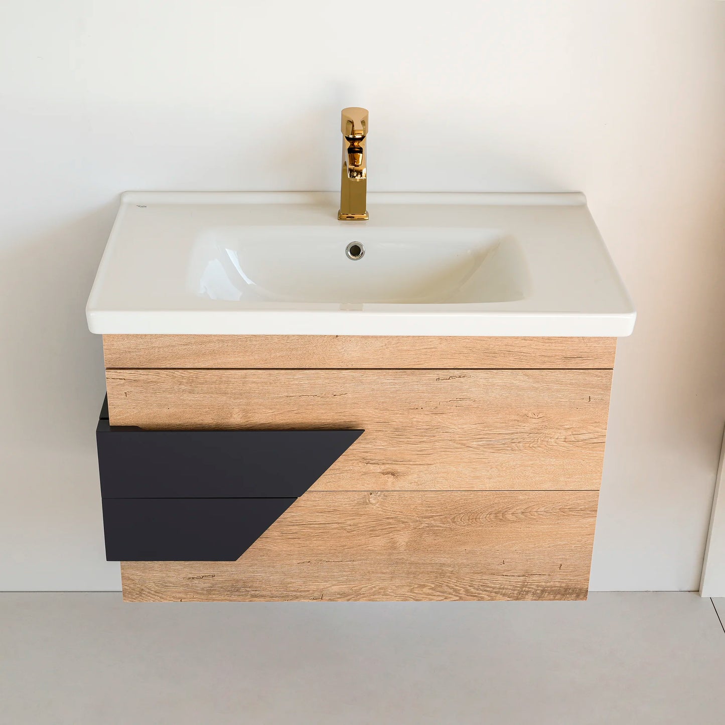 32 Inch Light Oak & Anthracite Oscar Floating Single Sink Bathroom Vanity