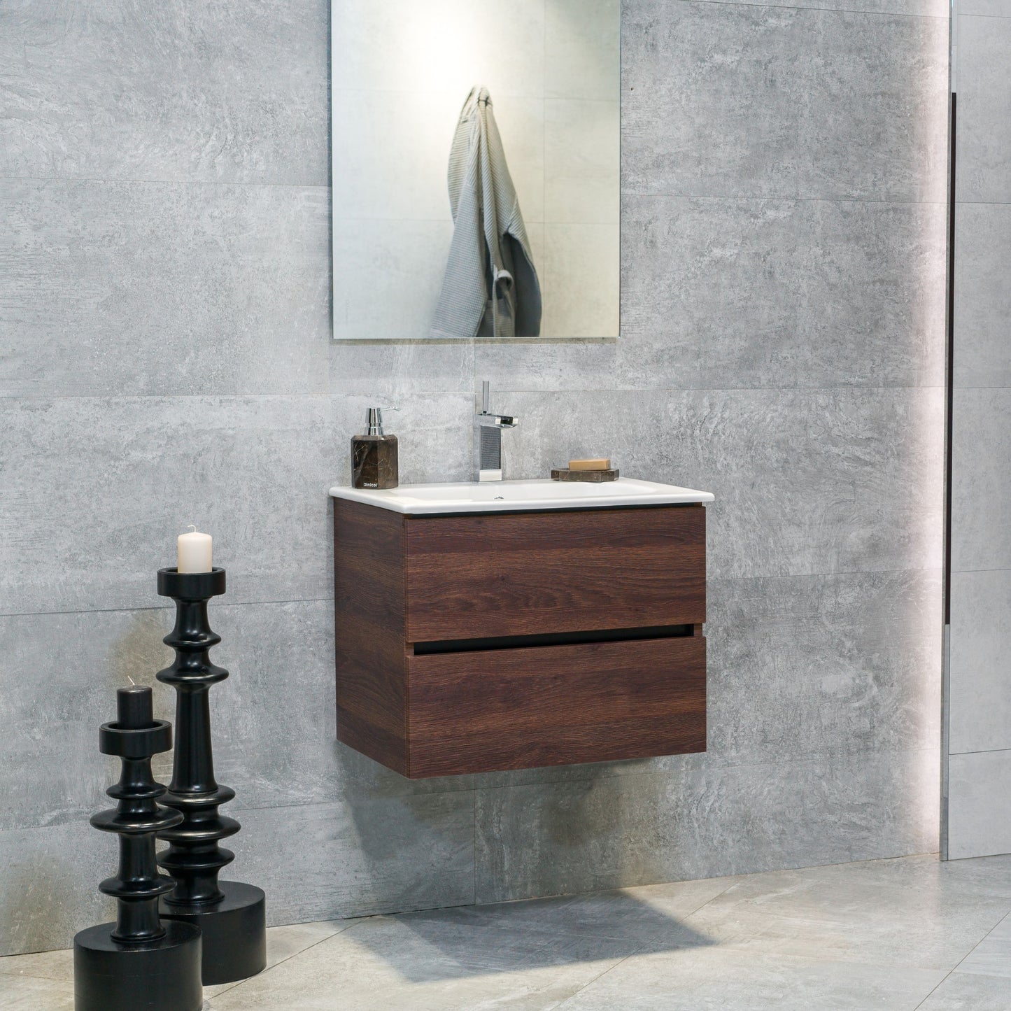 24 Inch Dark Oak Veneto Floating Bathroom Vanity with Countertop