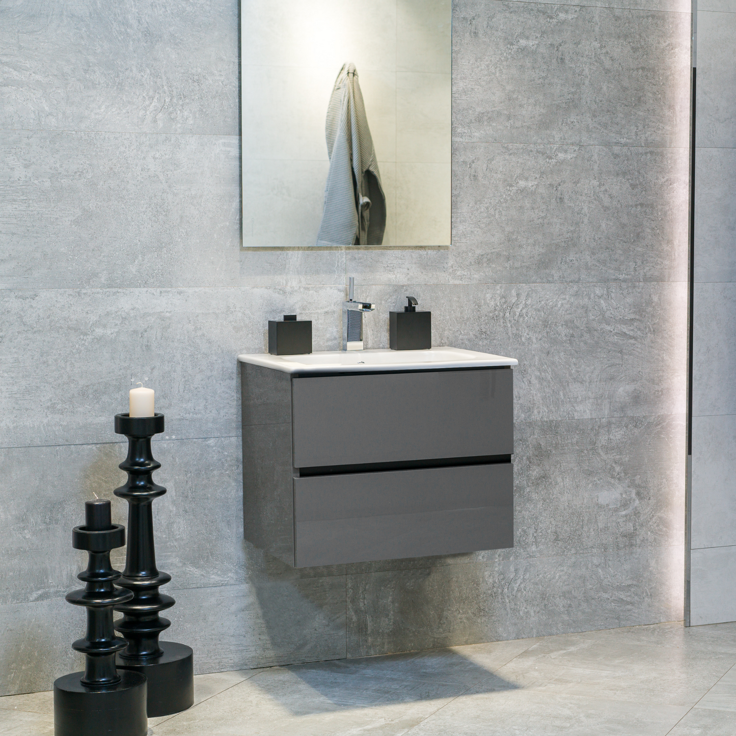 24 Inch High Gloss Anthracite Veneto Floating Bathroom Vanity with Countertop