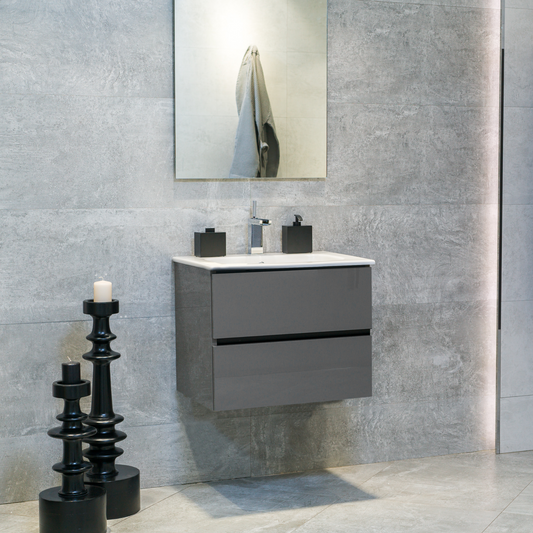 24 Inch High Gloss Anthracite Veneto Floating Bathroom Vanity with Countertop