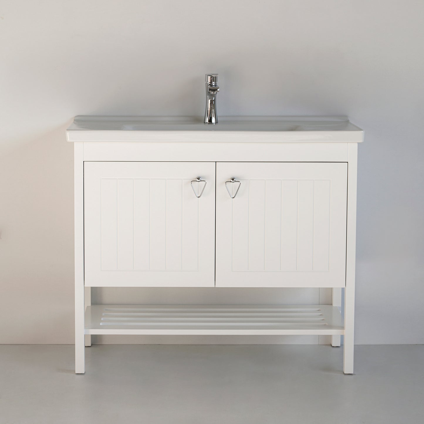 40 Inch White Polo Freestanding Single Sink Bathroom Vanity with Countertop