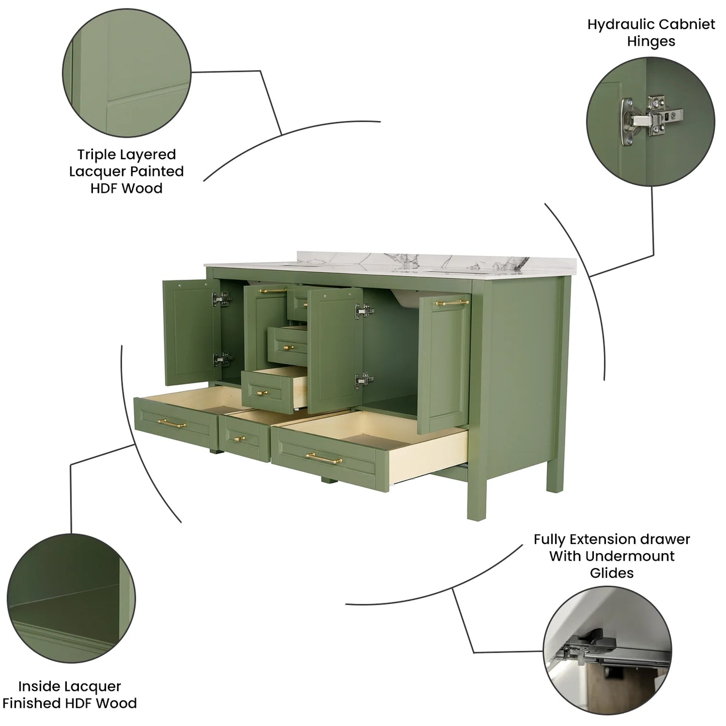 60 Inch Green Selena Bathroom Vanity