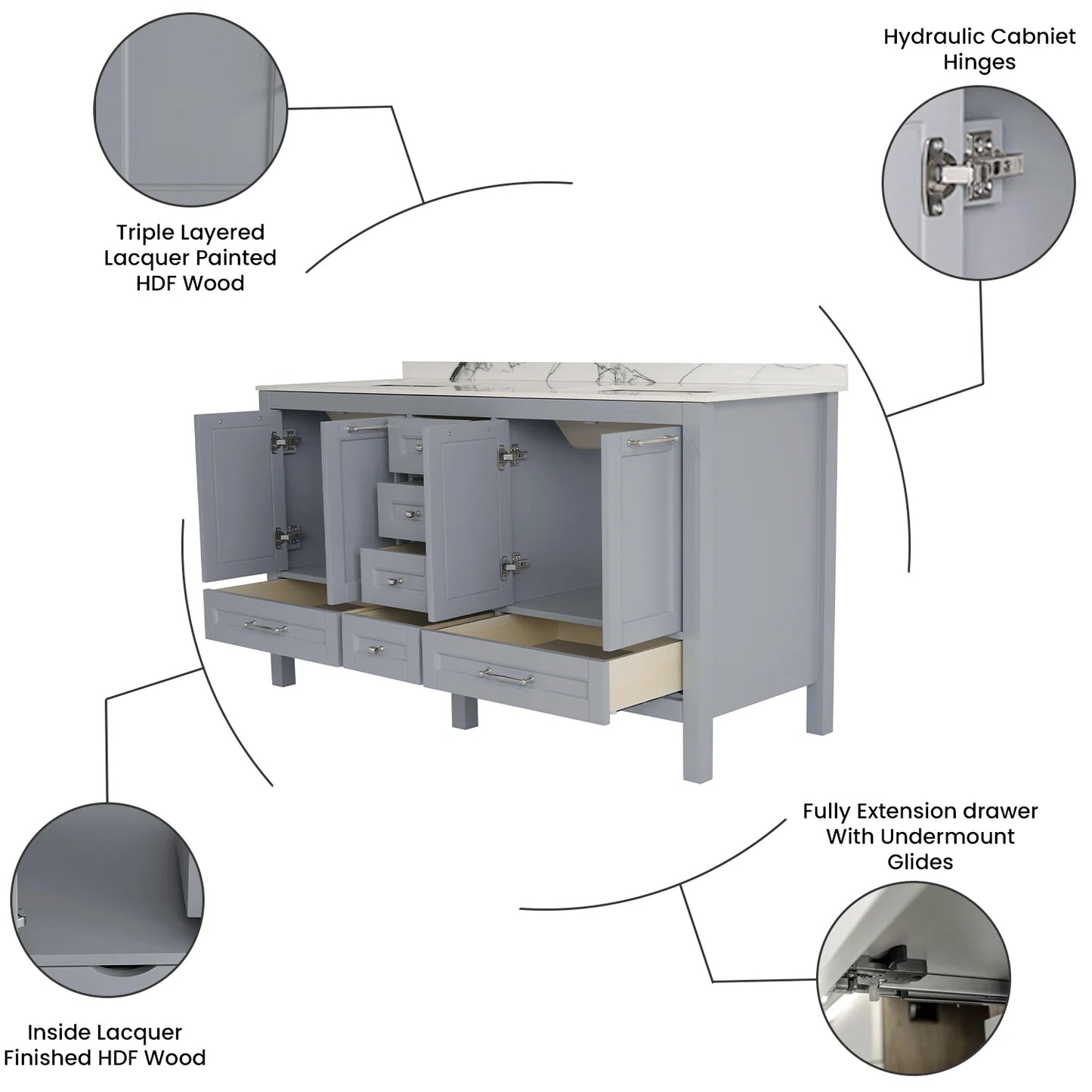 60 Inch Gray Selena Bathroom Vanity