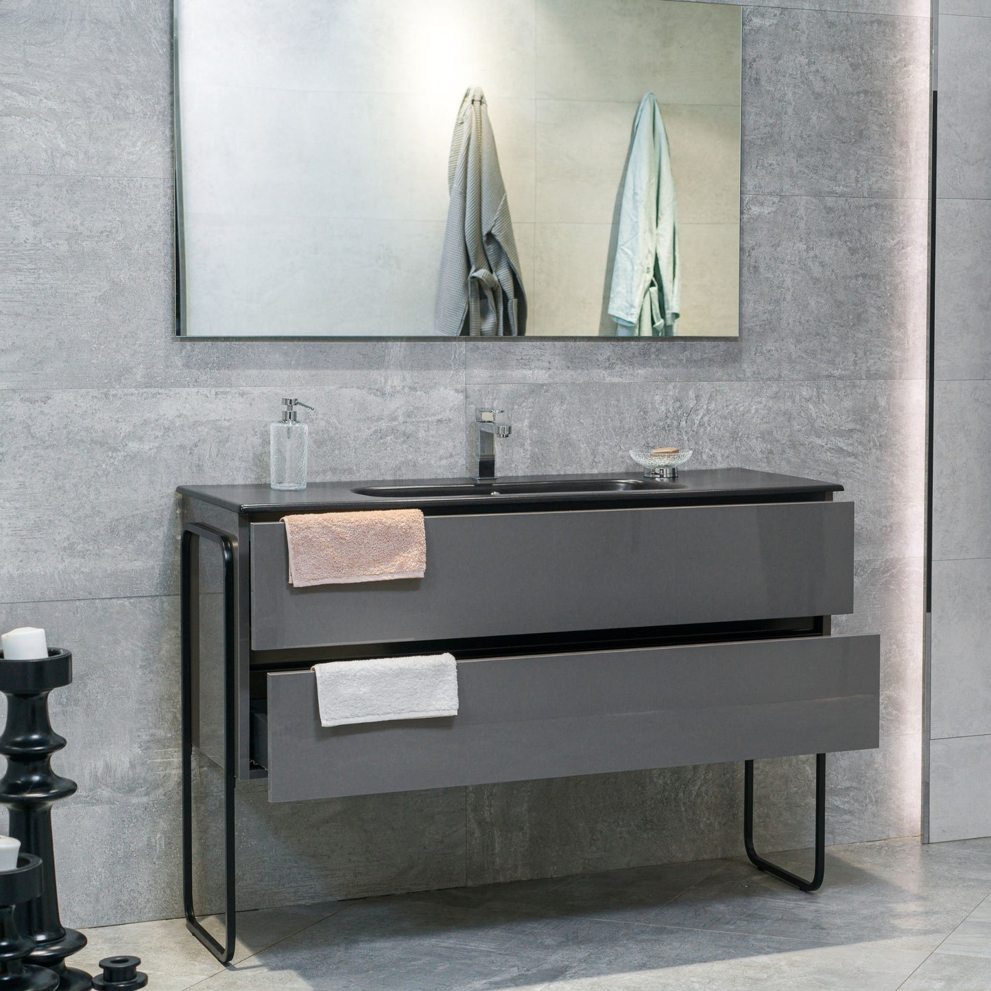 60 Inch High Gloss Anthracite Veneto Floating Bathroom Vanity