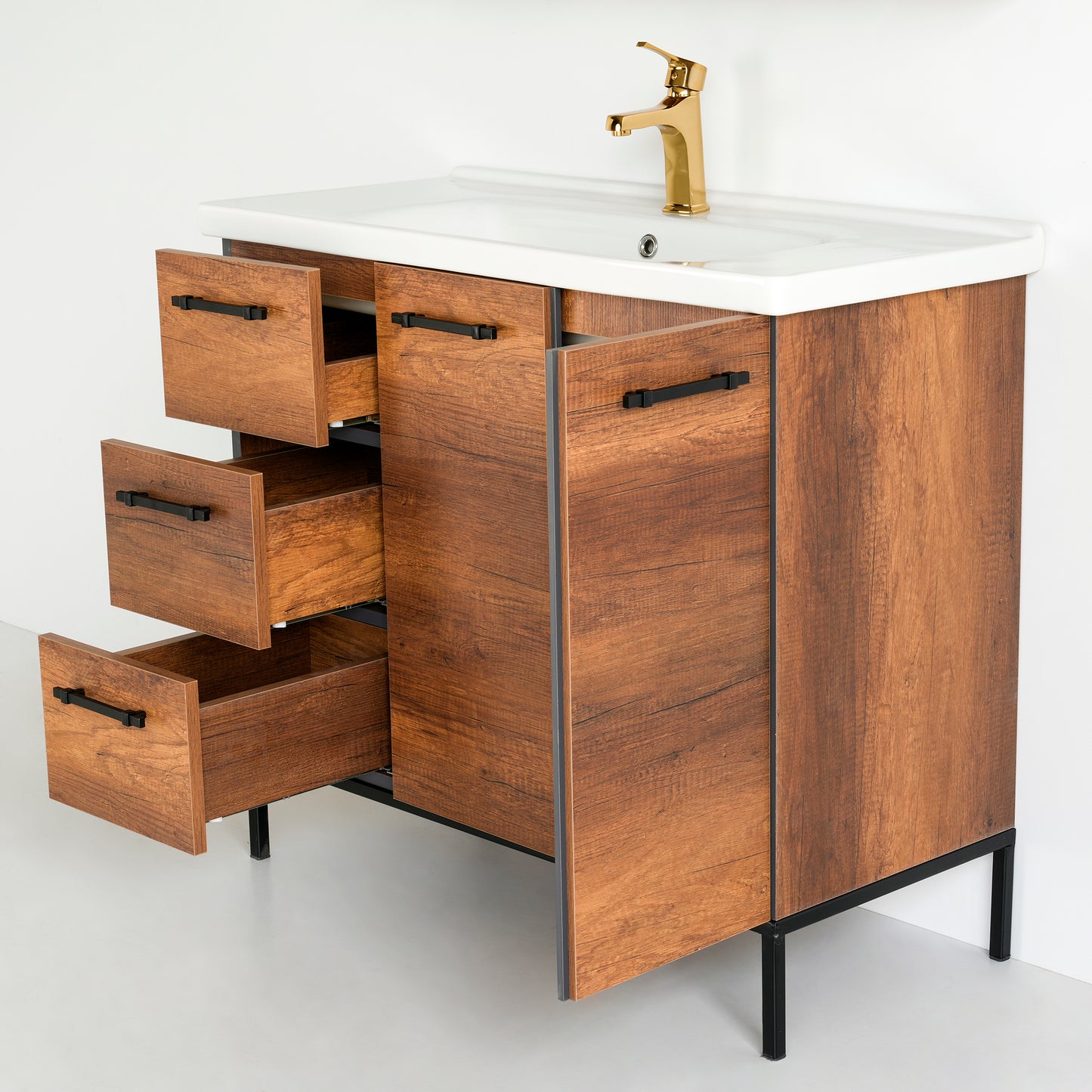 40 Inch Dark Oak Desert Single Sink Free Standing Bathroom Vanity with Countertop