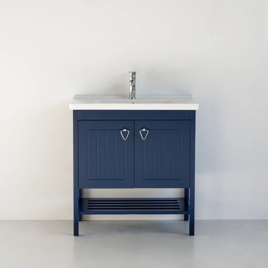 32 Inch Navy Blue Polo Freestanding Single Sink Bathroom Vanity with Countertop
