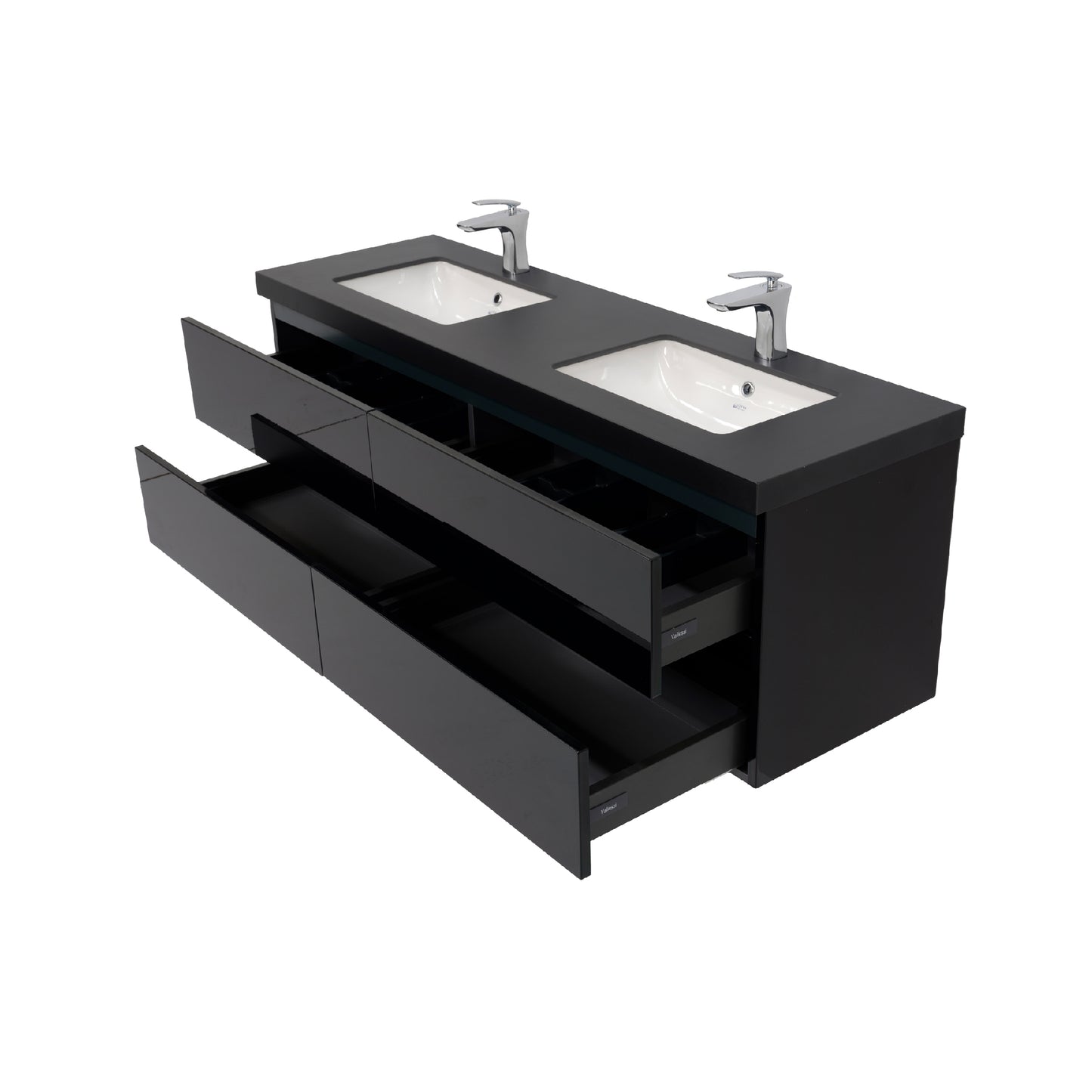 60 Inch High Gloss Black Veneto Floating Bathroom Vanity