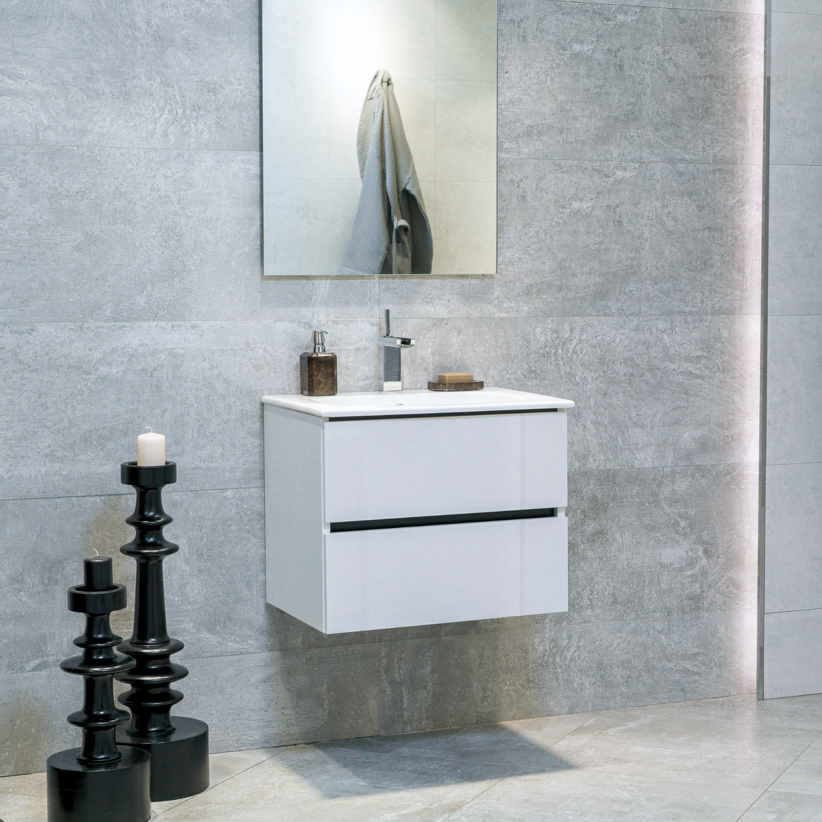 Navata Vanity 24 Inch High Gloss White Veneto Floating Bathroom Vanity with Countert ...