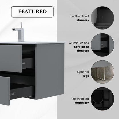 32 Inch Matte Dust Gray Veneto Floating Bathroom Vanity with Countertop