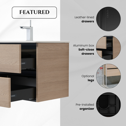 32 Inch Light Oak Veneto Floating Bathroom Vanity with Countertop