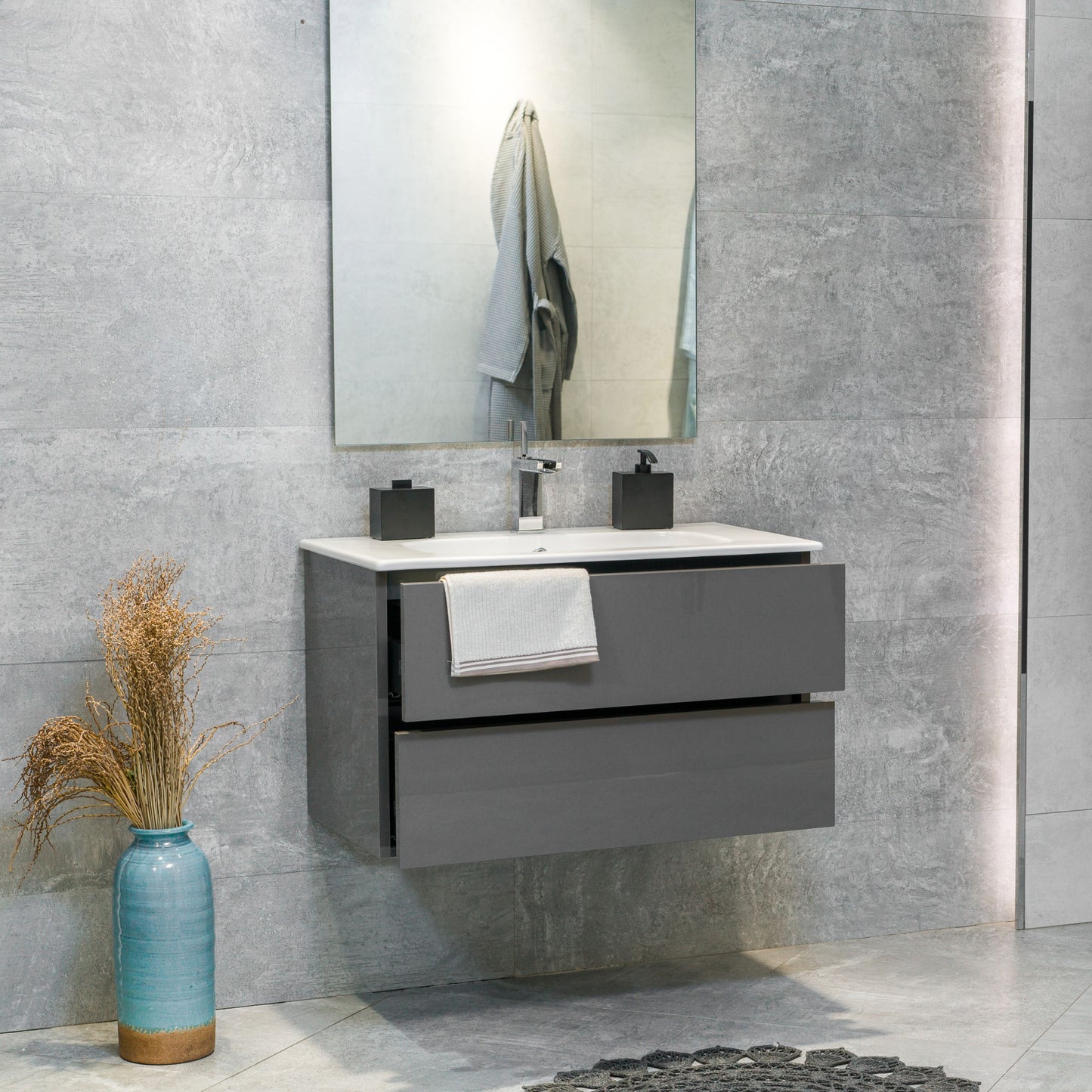 32 Inch High Gloss Anthracite Veneto Floating Bathroom Vanity