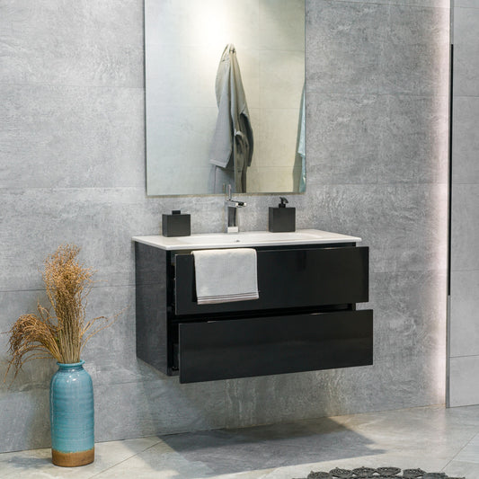 32 Inch High Gloss Black Veneto Floating Bathroom Vanity
