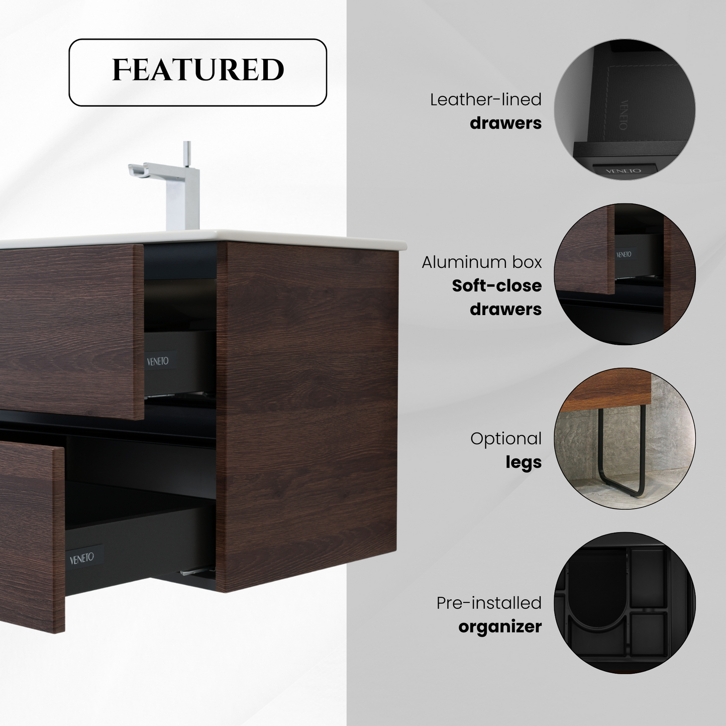 32 Inch Dark Oak Veneto Floating Bathroom Vanity with Countertop