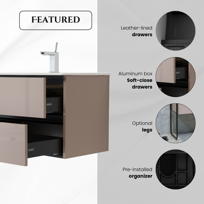 32 Inch High Gloss Capuccino Veneto Floating Bathroom Vanity with Countertop