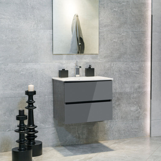 24 Inch High Gloss Anthracite Veneto Floating Bathroom Vanity