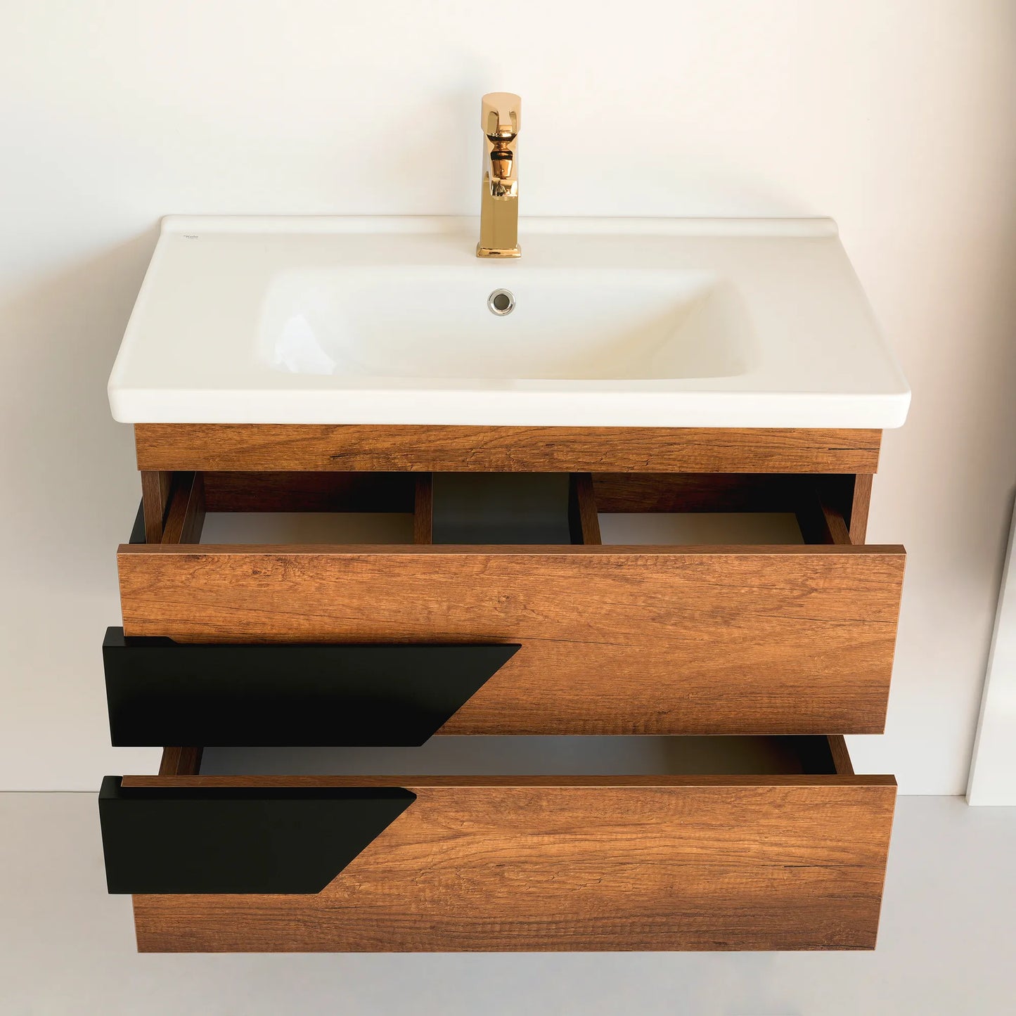 32 Inch Dark Oak & Black Oscar Floating Single Sink Bathroom Vanity