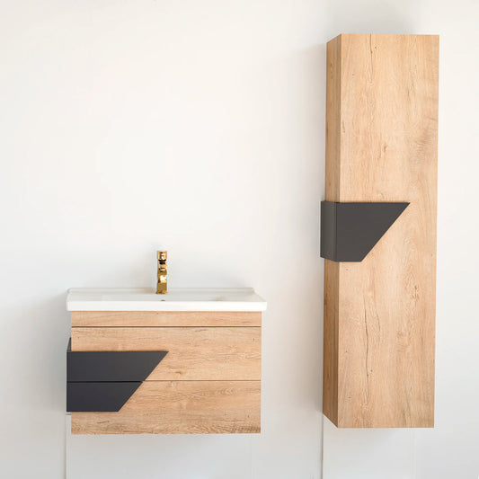 32 Inch Light Oak & Anthracite Oscar Floating Single Sink Bathroom Vanity