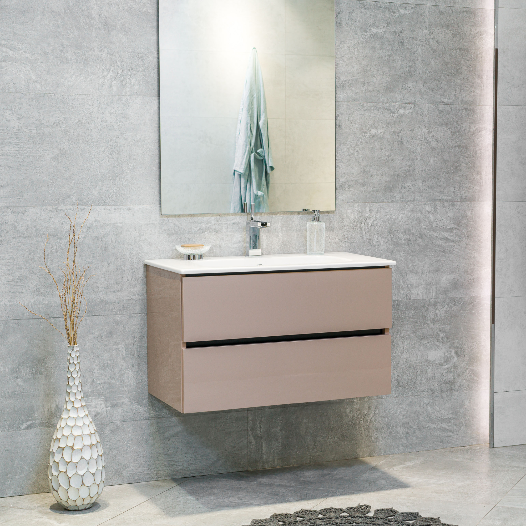 32 Inch High Gloss Capuccino Veneto Floating Bathroom Vanity with Coun ...