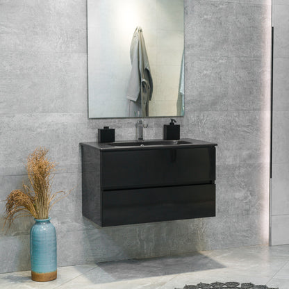 32 Inch High Gloss Black Veneto Floating Bathroom Vanity
