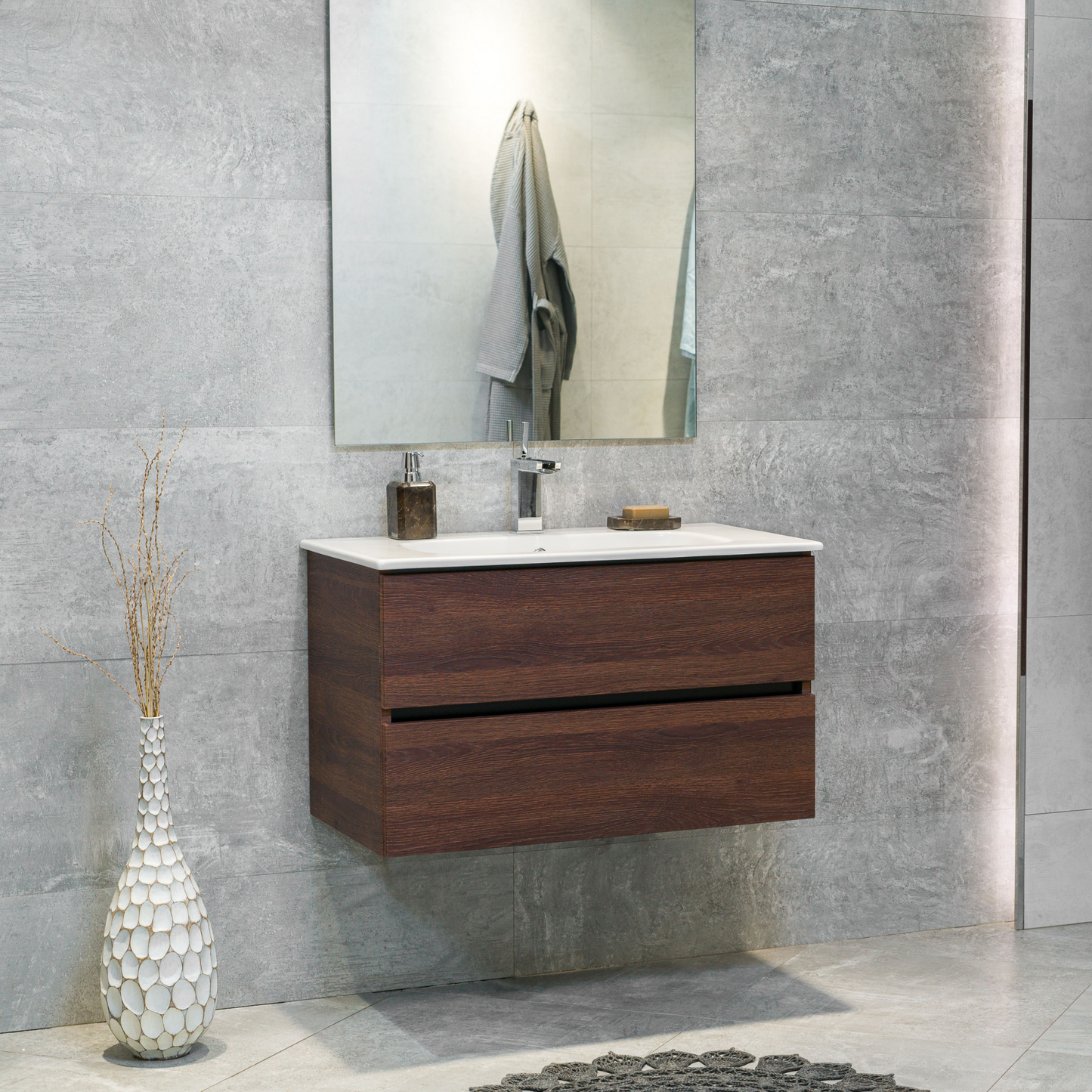 32 Inch Dark Oak Veneto Floating Bathroom Vanity with Countertop