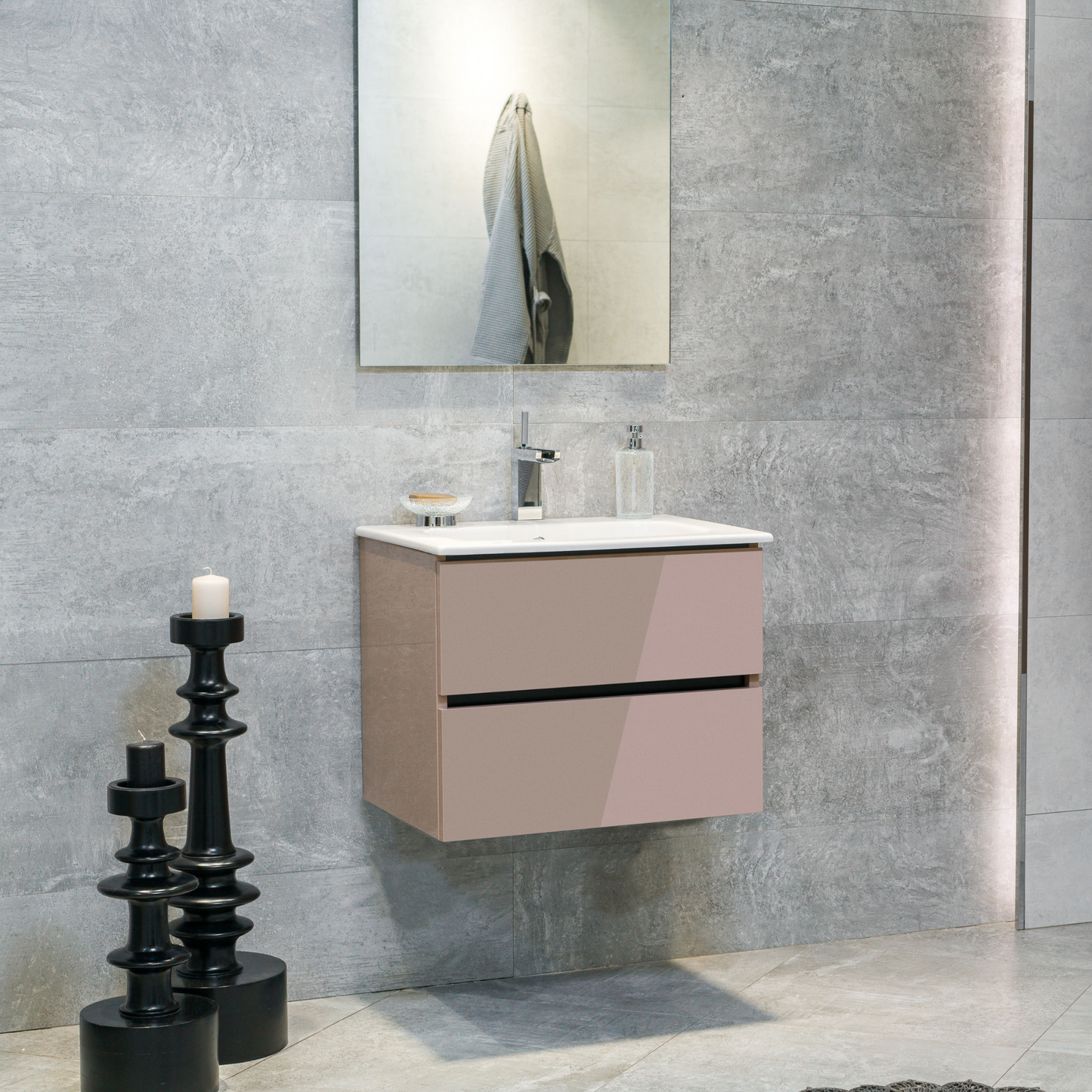 24 Inch High Gloss Capuccino Veneto Floating Bathroom Vanity