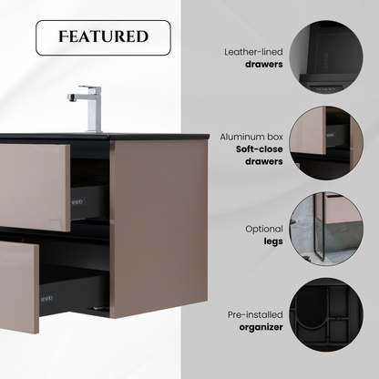 24 Inch High Gloss Capuccino Veneto Floating Bathroom Vanity with Countertop