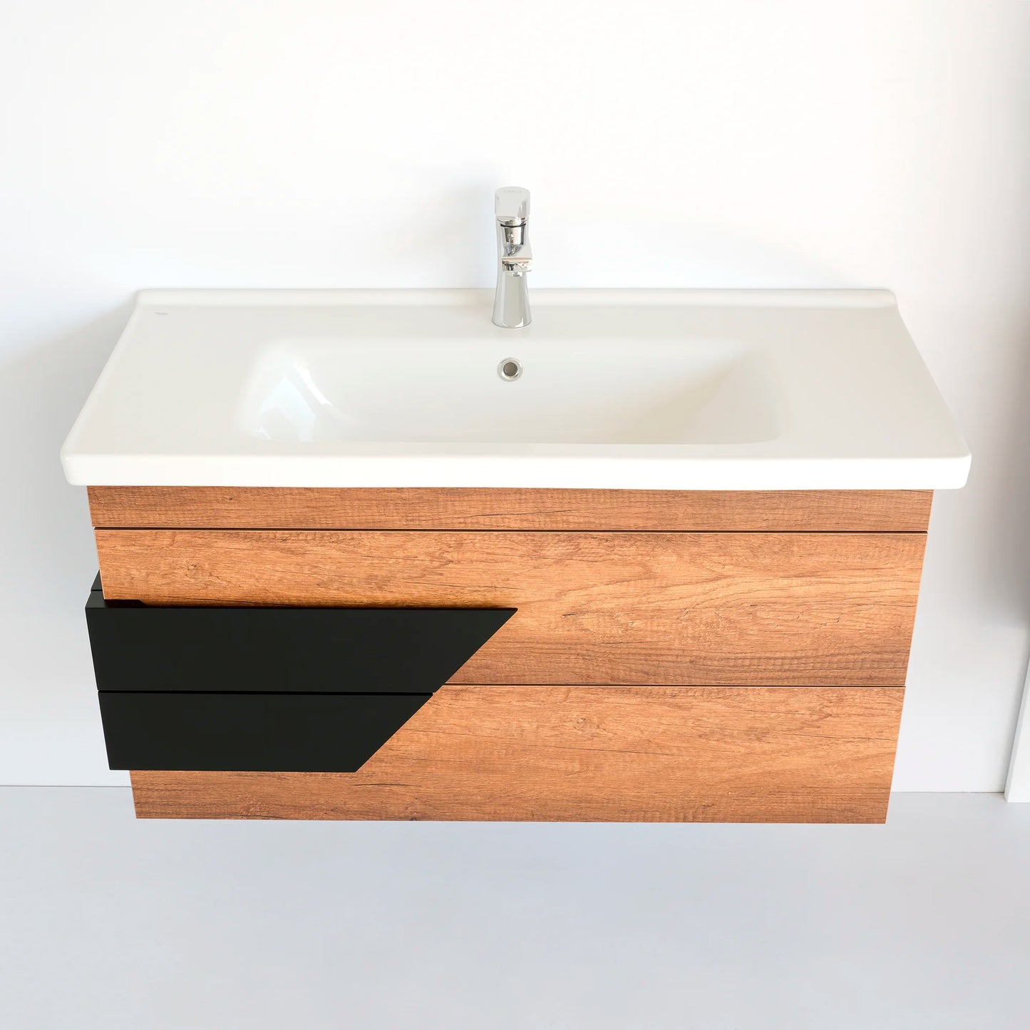40 Inch Dark Oak & Black Oscar Floating Single Sink Bathroom Vanity