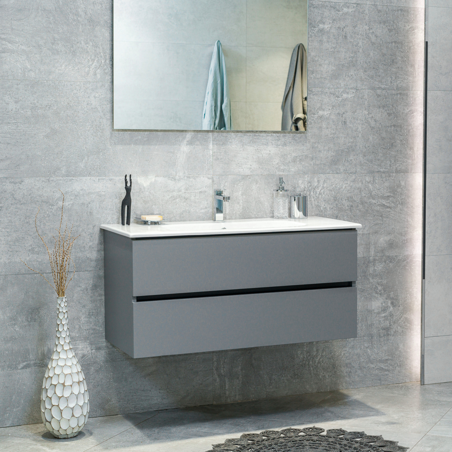 40 Inch Matte Dust Gray Veneto Floating Bathroom Vanity with Countertop