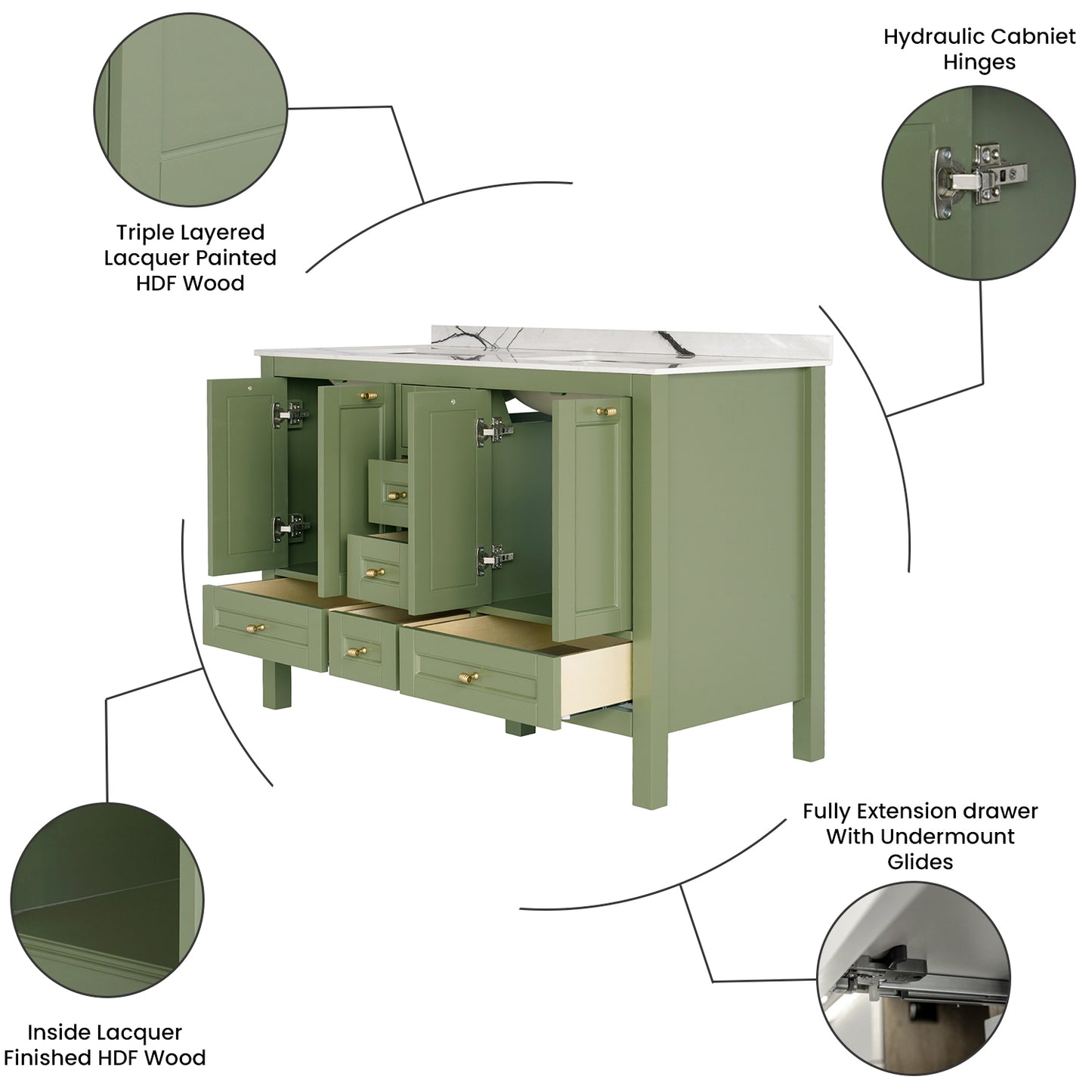 48 Inch Green Selena Double Sink Bathroom Vanity