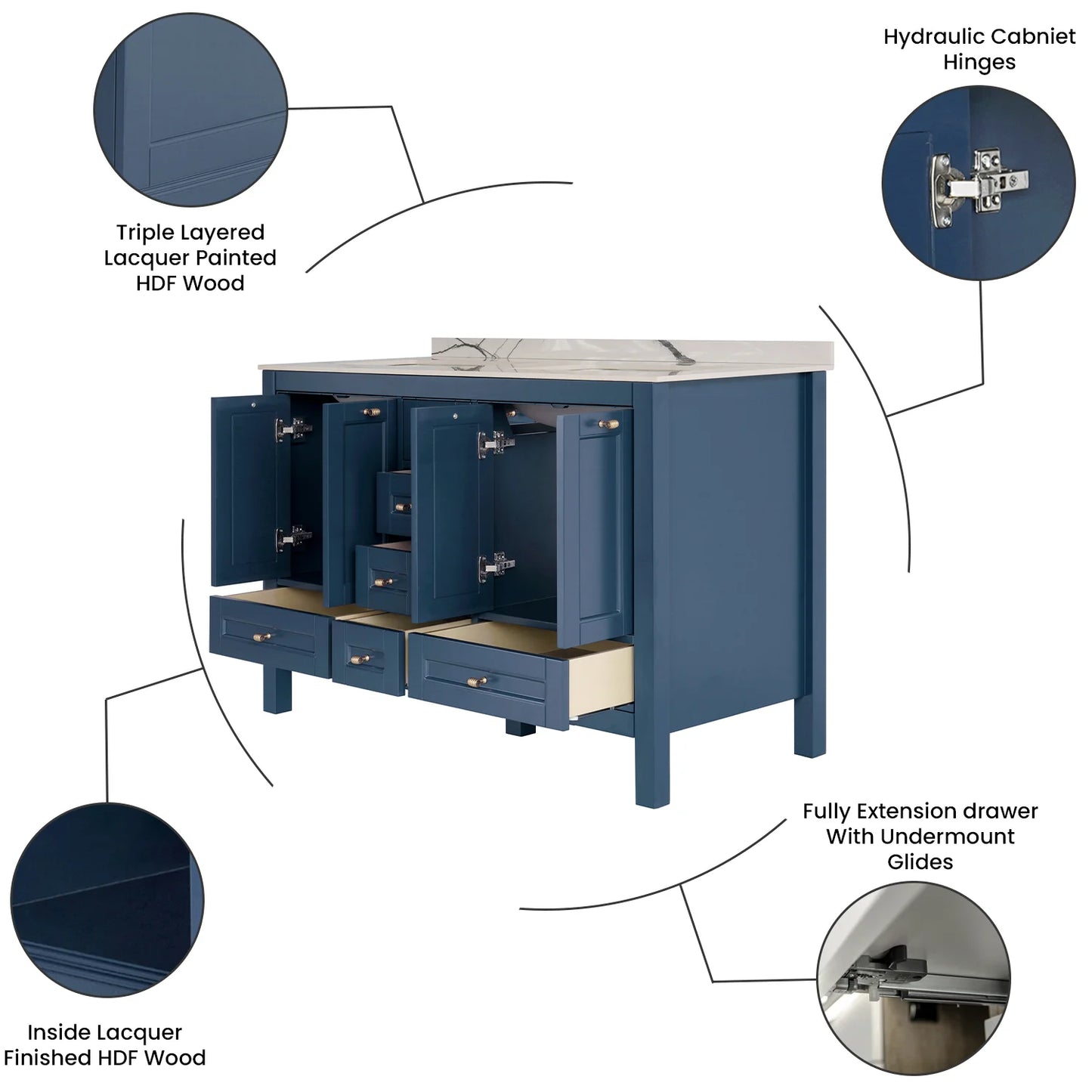 48 Inch Navy Blue Selena Double Sink Bathroom Vanity