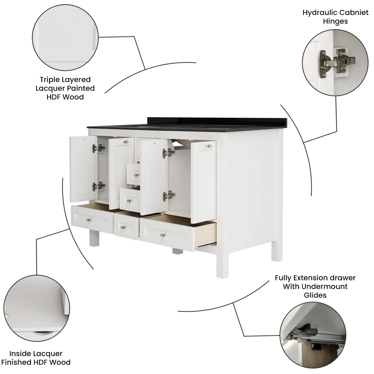 48 Inch White Selena Double Sink Bathroom Vanity