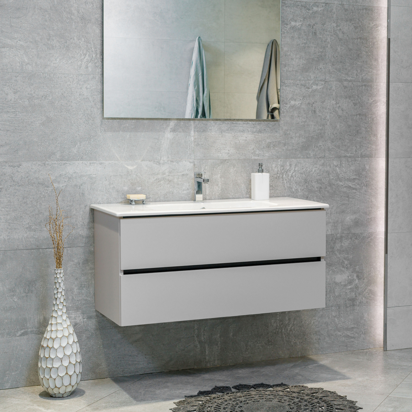 40 Inch Matte Cashmere Veneto Floating Bathroom Vanity with Countertop