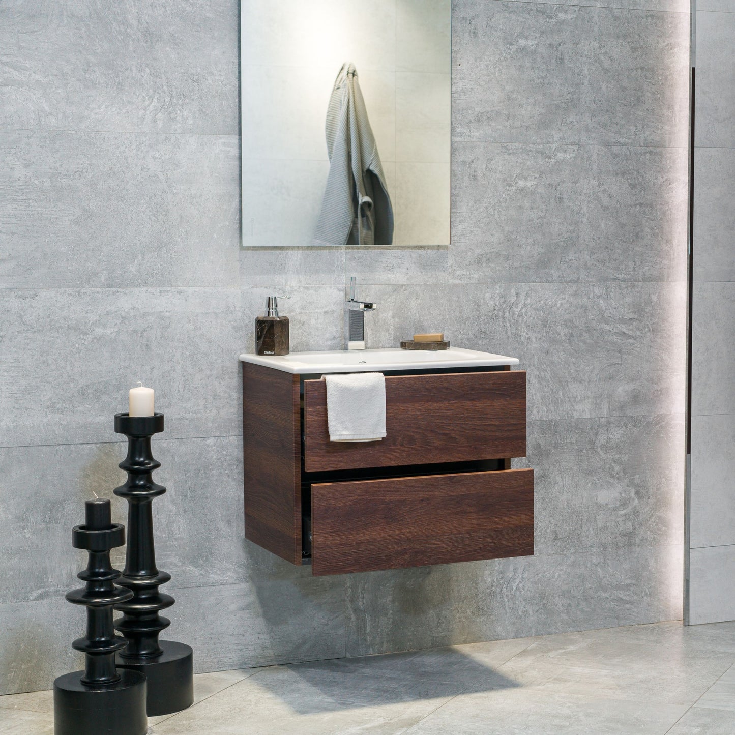 24 Inch Dark Oak Veneto Floating Bathroom Vanity