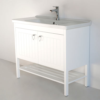 40 Inch White Polo Freestanding Single Sink Bathroom Vanity
