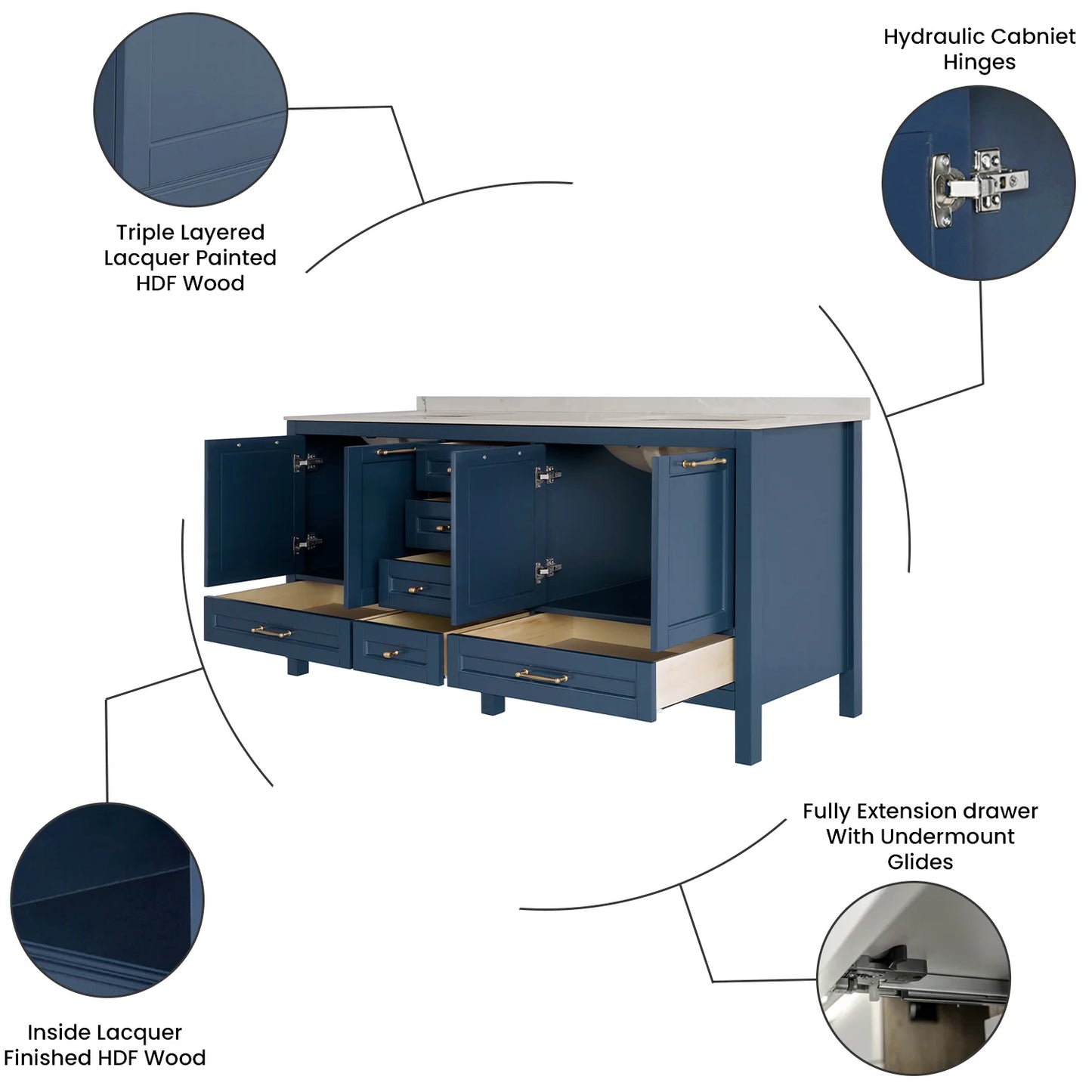 72 Inch Navy Blue Selena Bathroom Vanity