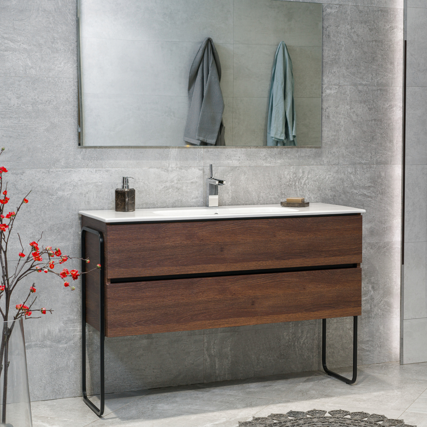 48 Inch Dark Oak Veneto Floating Bathroom Vanity with Countertop