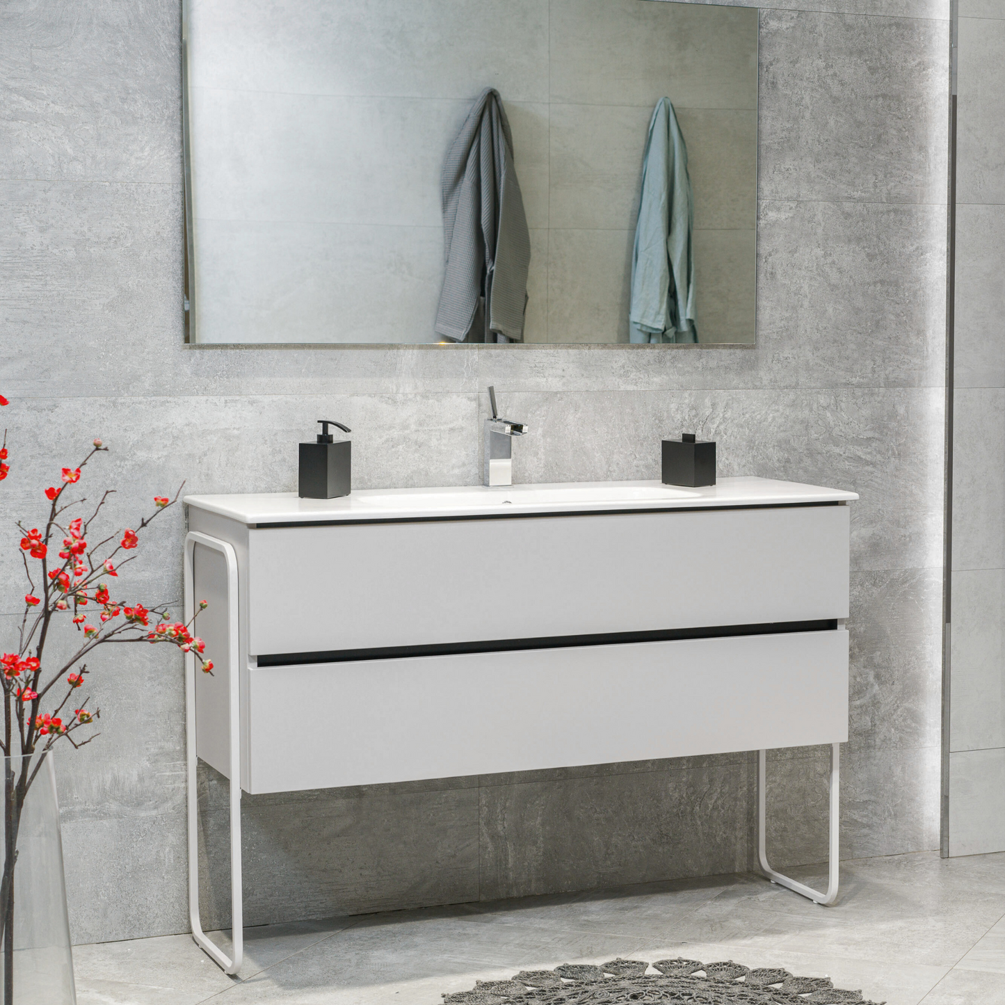 48 Inch Matte Cashmere Veneto Floating Bathroom Vanity with Countertop