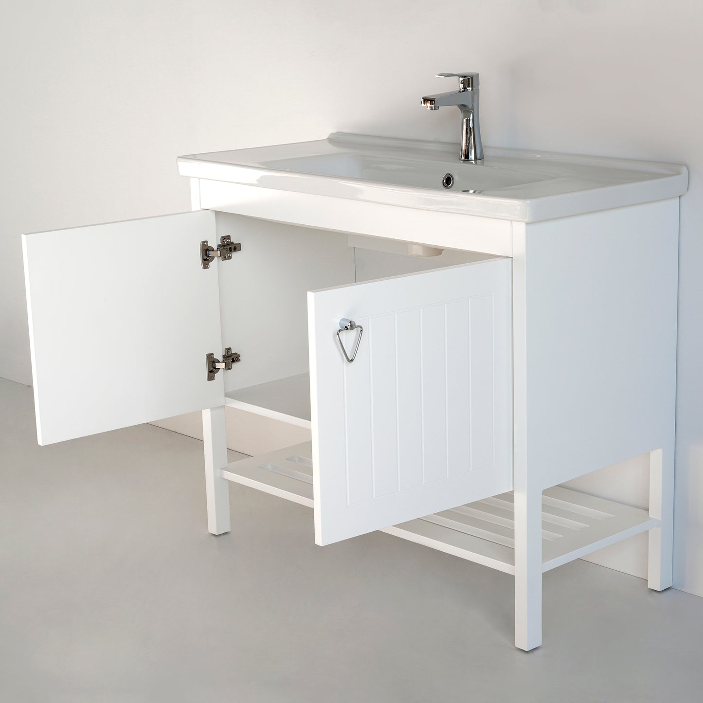 40 Inch White Polo Freestanding Single Sink Bathroom Vanity