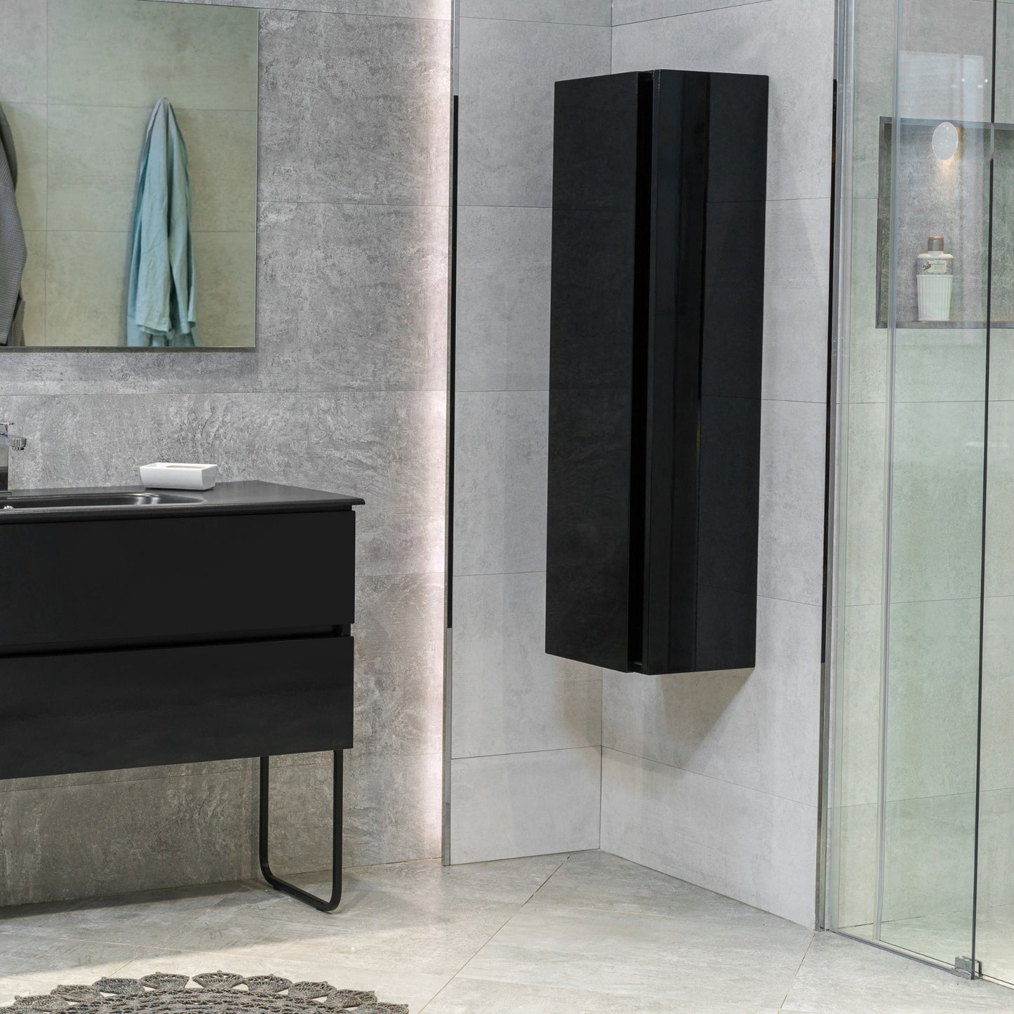 48 Inch High Gloss Black Veneto Floating Bathroom Vanity