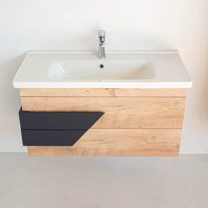 40 Inch Light Oak & Anthracite Oscar Floating Single Sink Bathroom Vanity