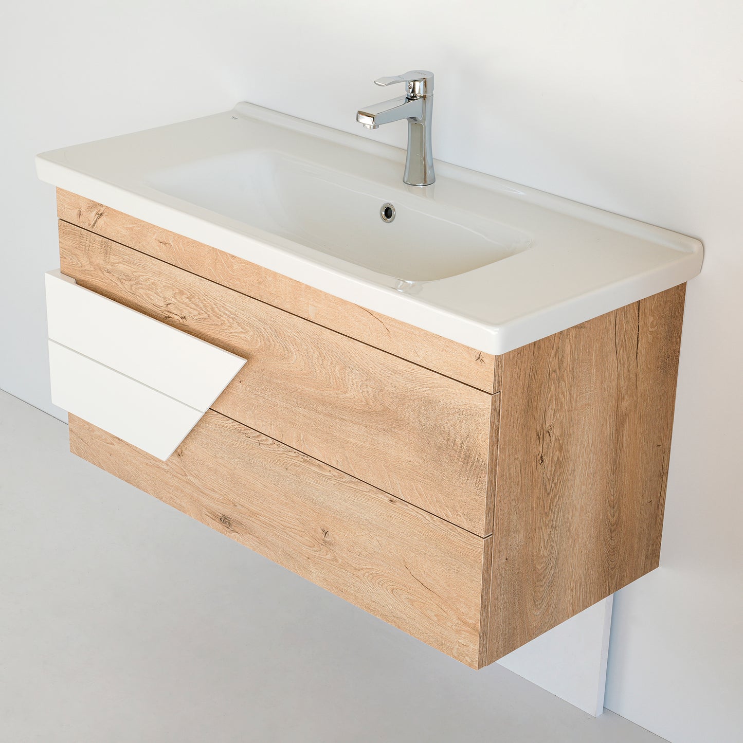 40 Inch Light Oak & White Oscar Floating Single Sink Bathroom Vanity