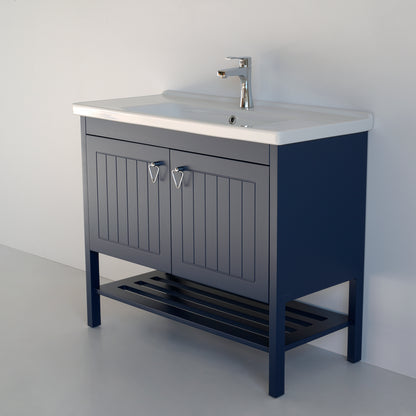 40 Inch Navy Blue Polo Freestanding Single Sink Bathroom Vanity with Countertop