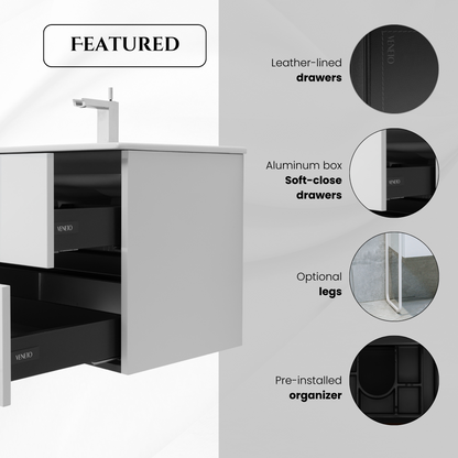 40 Inch High Gloss White Veneto Floating Bathroom Vanity with Countertop